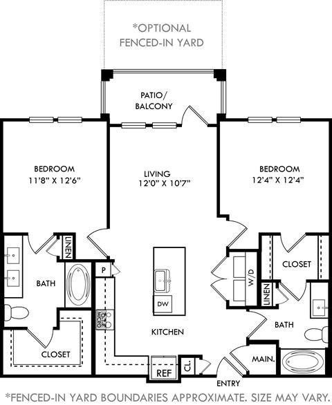 Floor plan for 2 beds, 2 baths, 1090 sqft